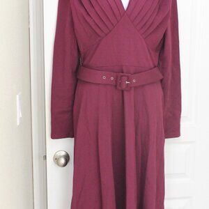 NWT Katakomb Claudia Swing Dress Berry Purple sz L belt beautiful!